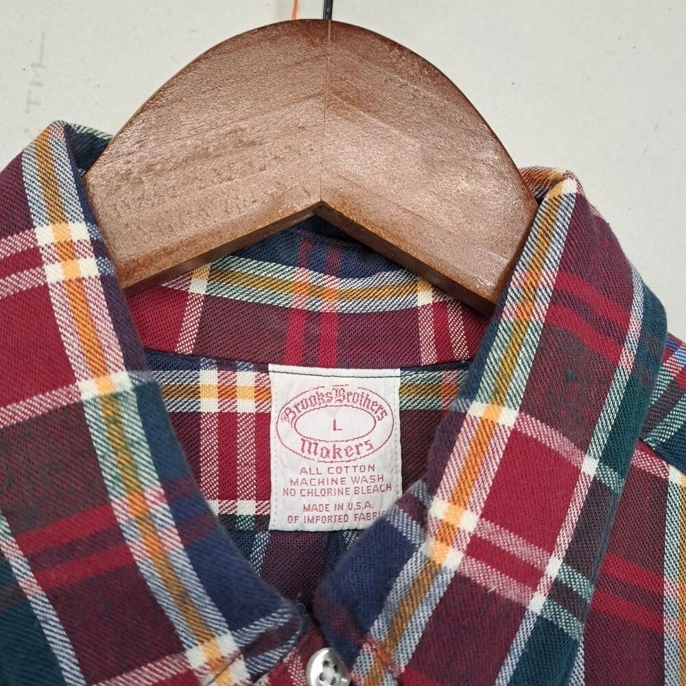 Brooks Brothers Makers L Cotton Plaid Flannel Button Down Shirt Made in USA - Picture 4 of 7